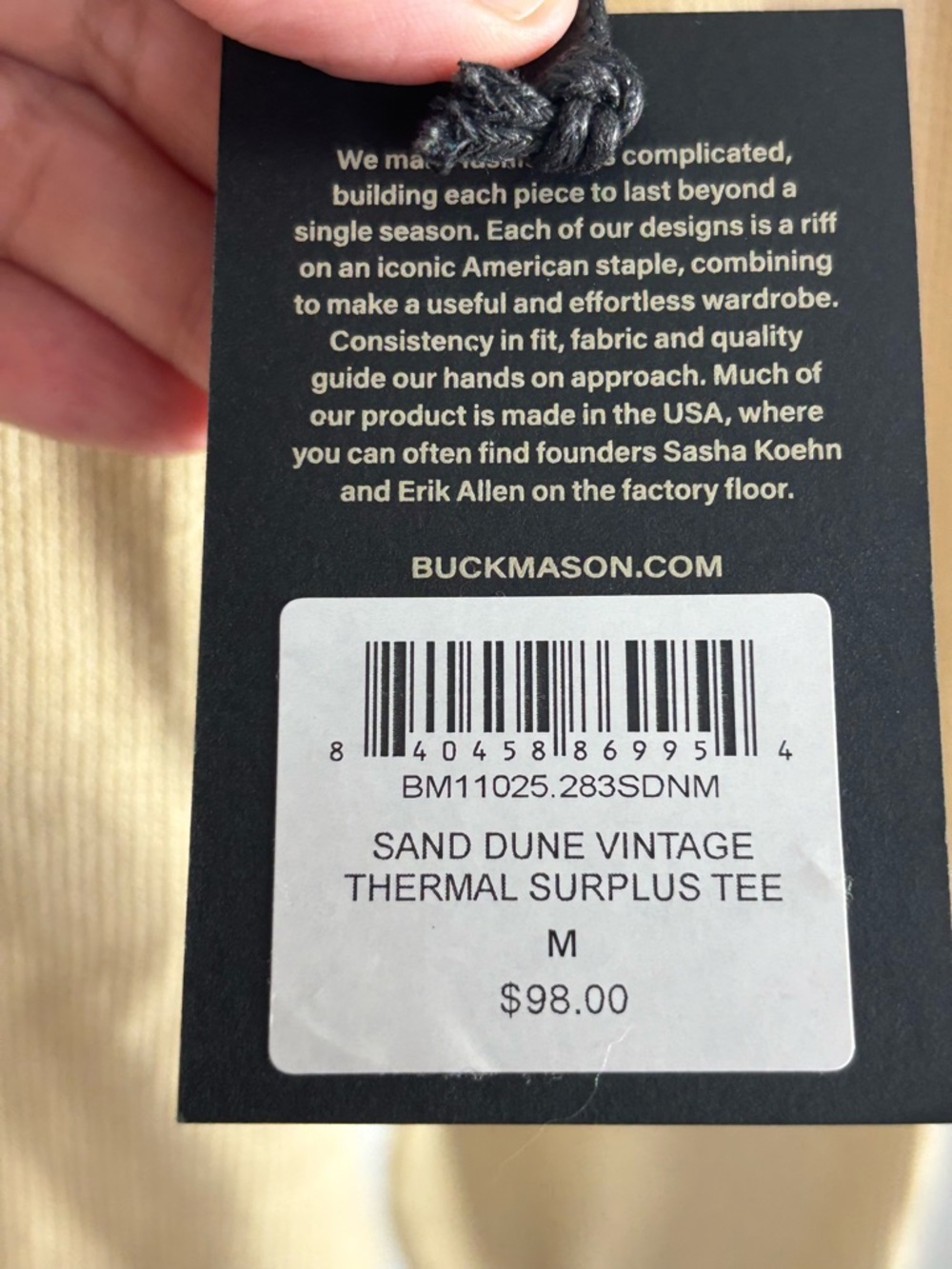 NWT BUCK MASON Men’s Vintage Thermal Surplus Tee - in Sand Dune Size M - Picture 4 of 9
